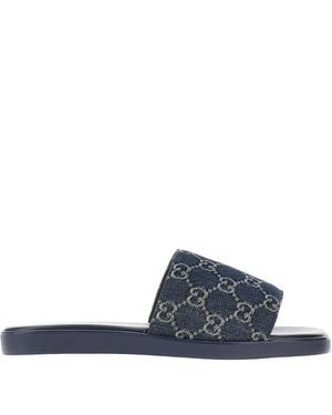 Gucci Gg Denim Slides - Blue