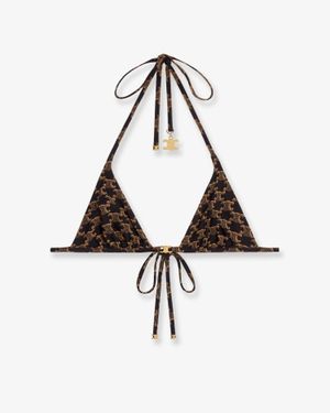 Celine Jersey Bikini Top With Monogram Print - White