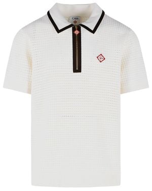 CASABLANCA Waffle Stitch Wool Polo Shirt - White
