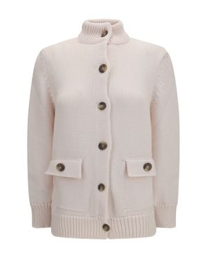 Ella High Neck Cardigan Panna - White