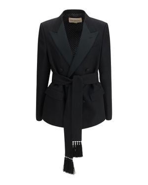 Valentino Double-Breasted Virgin Wool Blazer With Belt - Black