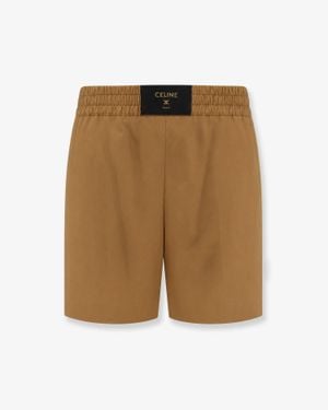 Celine Cotton And Linen Shorts With Triomphe Patch - Natural