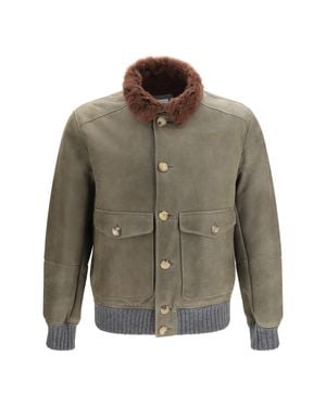 Brunello Cucinelli Waxed Shearling Jacket - Green