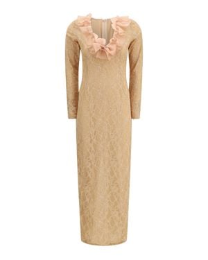 Alessandra Rich Stretch Lace Evening Dress - Natural