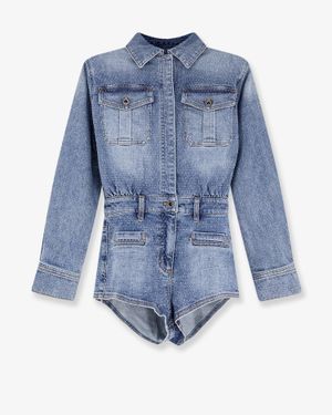 Self-Portrait Self Portrait Denim Jumpsuit With Rhinestones - Blue