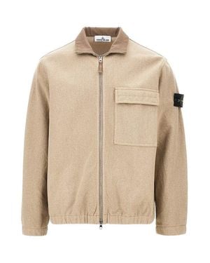 Stone Island Wool-Blend Full-Zip Overshirt - Natural