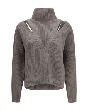 P.A.R.O.S.H. High-Neck Jumper With Perforated Shoulders - Grey