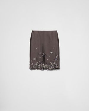 Prada Embroidered Silk And Wool Skirt - Grey