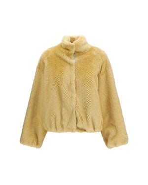 forte_forte Forte_Forte Chevron Faux Fur Bomber Jacket - Yellow