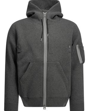 Sacai Zip-Up Hooded Sweatshirt - Grey