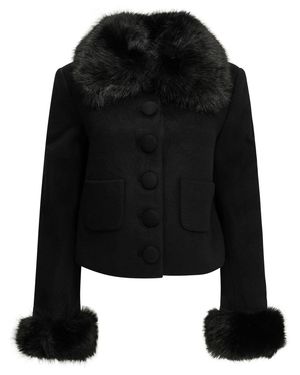 Self-Portrait Short Wool Coat - Black