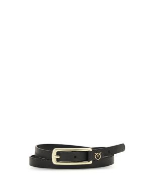 Pinko Slim Leather Belt Nero-Antique - White