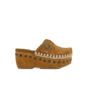 Mou Suede Leather Clog Sandals - Brown