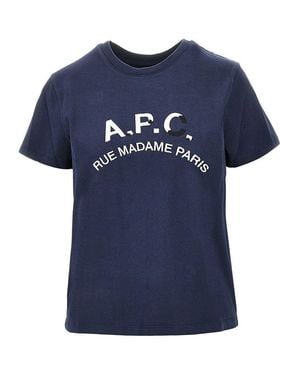 A.P.C. Vintage Effect Logo Embroidery T-Shirt - Blue