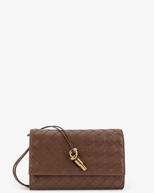 Bottega Veneta Andiamo Leather Shoulder Bag With Intrecciato Motif - Brown