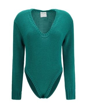 forte_forte Cable-Knit Wool Bodysuit Royal - Green