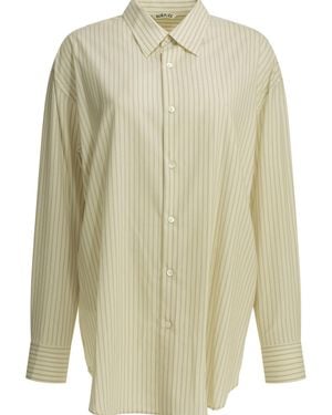 AURALEE Super Fine Wool Casual Shirt Stripe - White