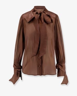 ACTUALEE Satin Shirt With Padded Shoulders - Brown