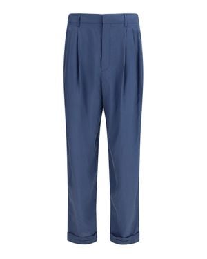 Saint Laurent Tailored Trousers With Habutai Silk Belt - Blue