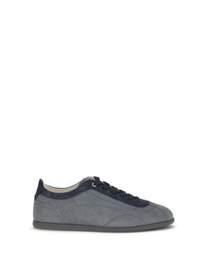 Brunello Cucinelli Nubuck And Suede Trainers With Slim Sole - Blue