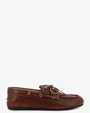 Miu Miu Leather Loafers With Lettering Logo - Brown