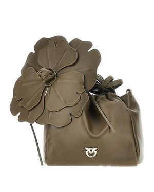 Pinko Nappa Leather Bucket Bag With Flower - Green