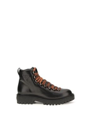 Prada Leather Lace-Up Ankle Boots Nero - Black