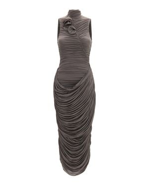 Magda Butrym Draped High-Neck Midi Dress - Brown