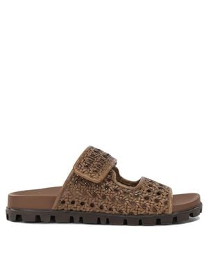 Miu Miu Woven Leather Low Sandals - Brown