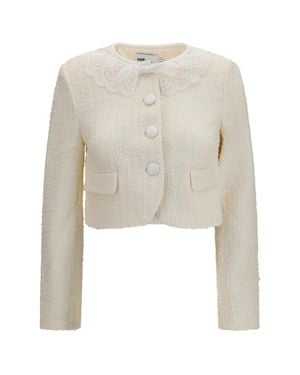 Self-Portrait Bouclé Jacket Lace Collar - White