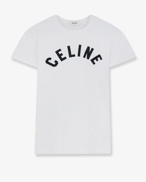 Celine Cotton Blend T-Shirt With Front Logo Print - White