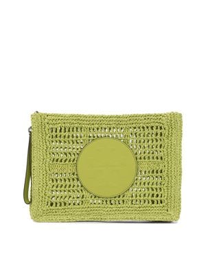 Tory Burch Paper Straw Clutch Bag - Green