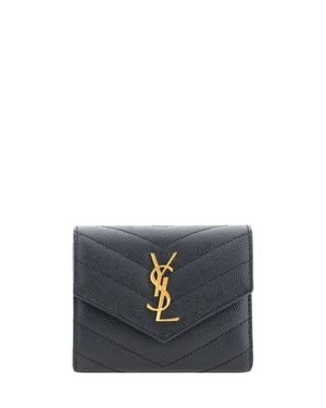 Saint Laurent Cassandre Leather Wallet Calf Bos Taurus - Blue