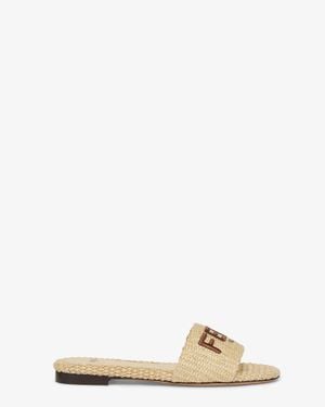 Fendi "Signature" Slides Sandals - Natural