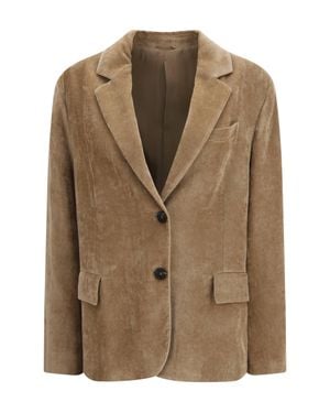 Brunello Cucinelli Fluid Corduroy Jacket With Monile - Brown