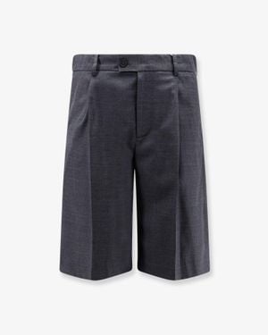 DUNST Pleated Check Wool Blend Bermuda Shorts - Blue