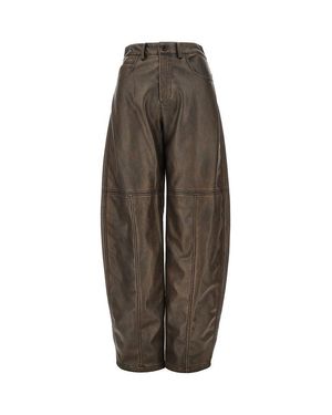 Pinko Faux Leather Barrel Leg Pants - Brown