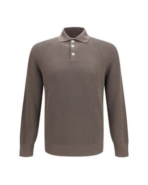 Brunello Cucinelli Long-Sleeve Knit Polo Shirt - Grey