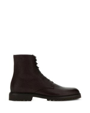Brunello Cucinelli Leather Lace-Up Ankle Boots - Black