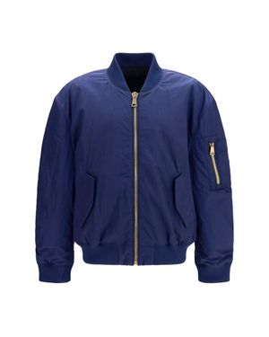 Balmain Nylon Bomber Jacket With Embroidered Back Logo - Blue