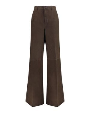 Rick Owens Wide-Leg Suede Trousers - Brown