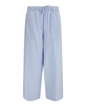 TOTEME Cotton And Linen Blend Palazzo Trousers - Blue