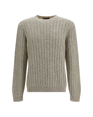 Loro Piana Cable-Knit Crew Neck Jumper Flax Spikes - Grey