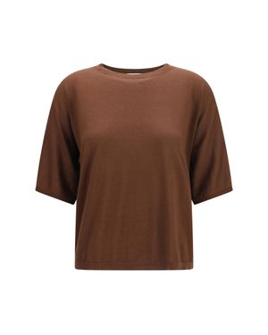 Brunello Cucinelli Short-Sleeve Cashmere And Silk Jumper - Brown