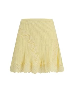 Self-Portrait Pointelle Knit Mini Skirt - Yellow