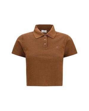 Saint Laurent Cassandre Short Cotton Piqué Polo Shirt - Brown