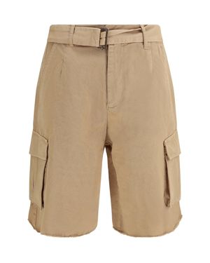 Laneus Belted Button Cargo Shorts Camel - Natural