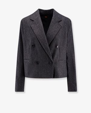 BOSS Jafleni Double-Breasted Wool Blend Blazer - Blue