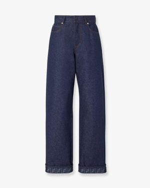 Fendi Denim Jeans With Ff Detail On The Bottom - Blue