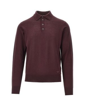 Emporio Armani Fine Knit Polo Jumper - Purple